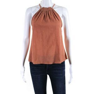 Three Of Something Womens Cotton Crepe High Neck Dune Tank Top Brown Size XS